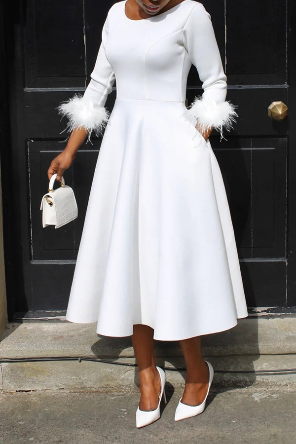 Elegant Feather Sleeves A-line Dress