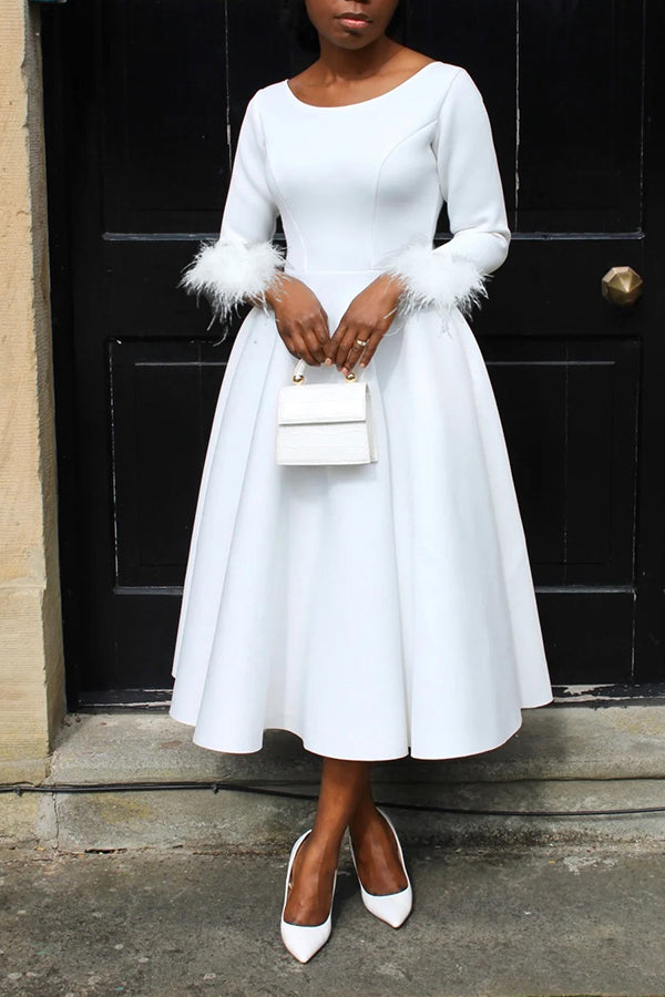 Elegant Feather Sleeves A-line Dress