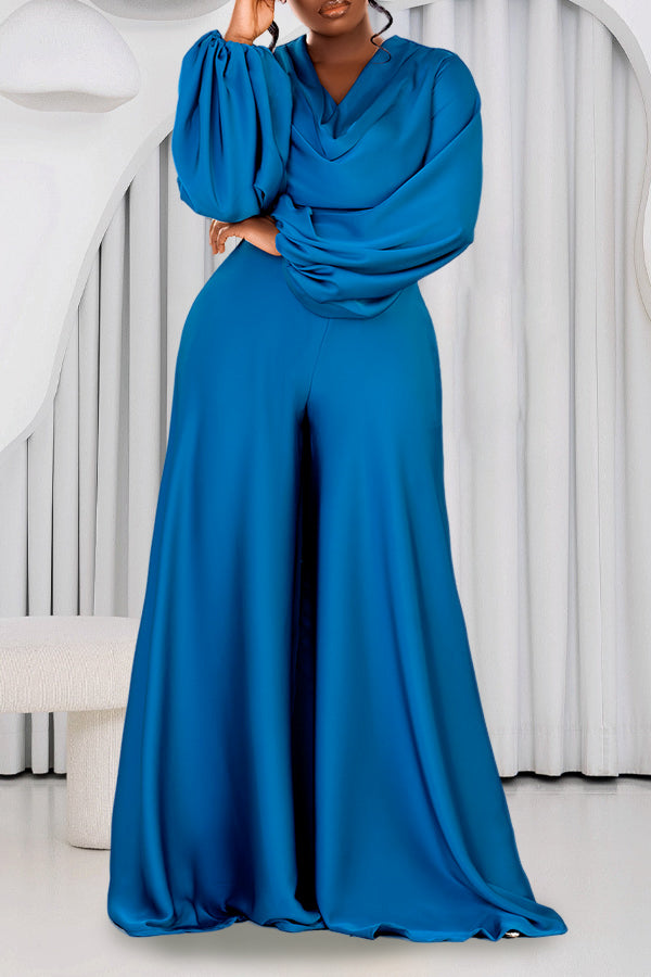 Stylish Draped Collar Wide Leg Jumpsuit