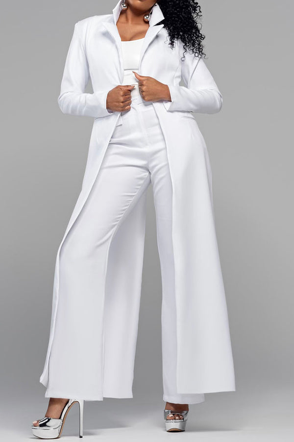 Stylish Longer Version Blazer & Straight Leg Pants Set