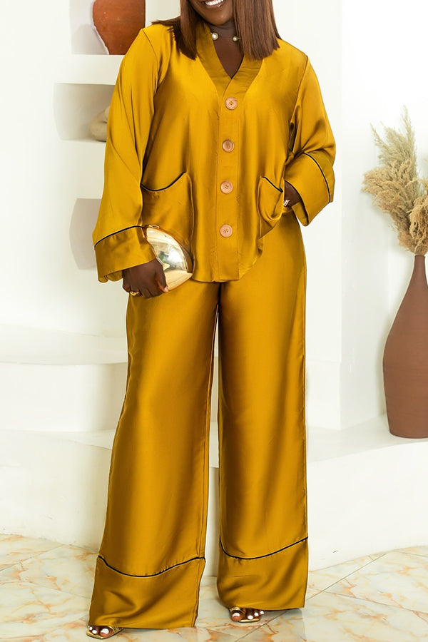 Luxury Satin Top & Striped Pants Set