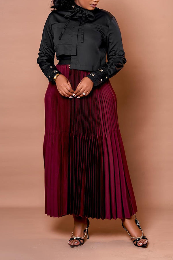 Bow Blouse & Pleated Skirt Set