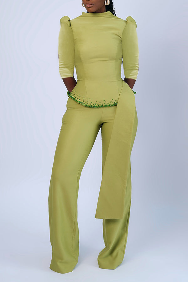 Stylish Side Draped Top & Pants Set