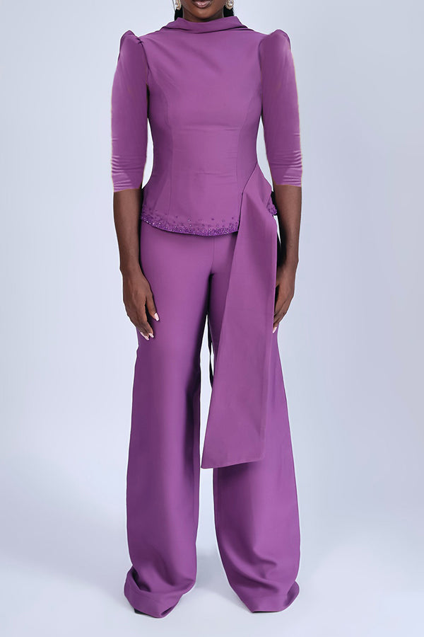 Stylish Side Draped Top & Pants Set