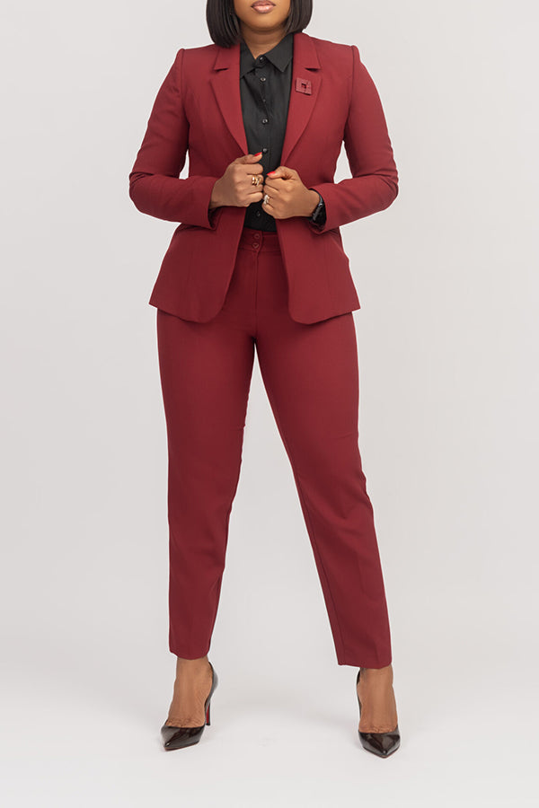 Lapel Neck Blazer & Tapered Pants Set