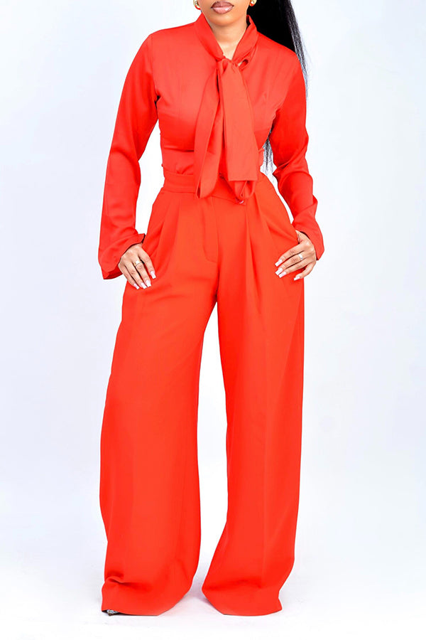 Stylish Tie Neck Top & Pants Set