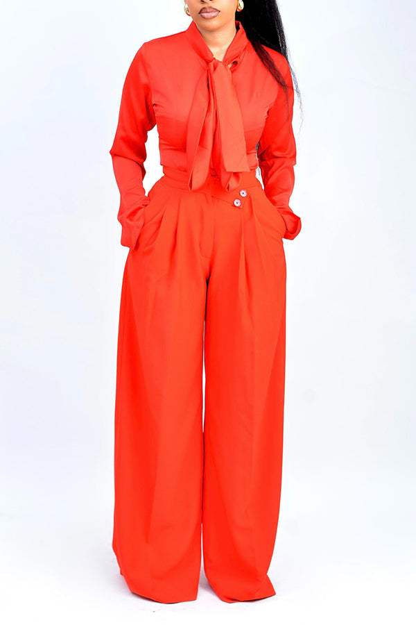 Stylish Tie Neck Top & Pants Set