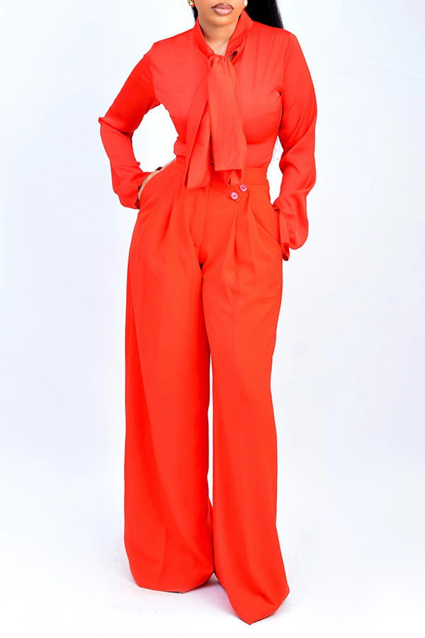 Stylish Tie Neck Top & Pants Set