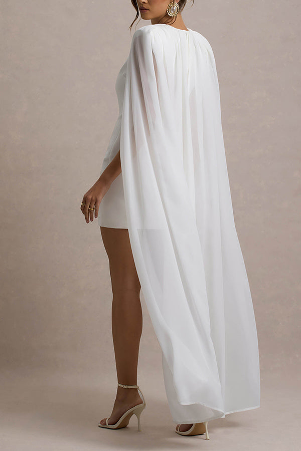 Elegant Solid Pleated Cape Dress