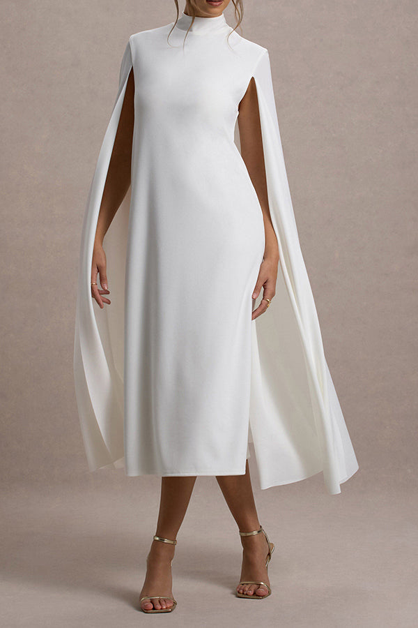 Turtle Neckline Zip Closure Cape Dress