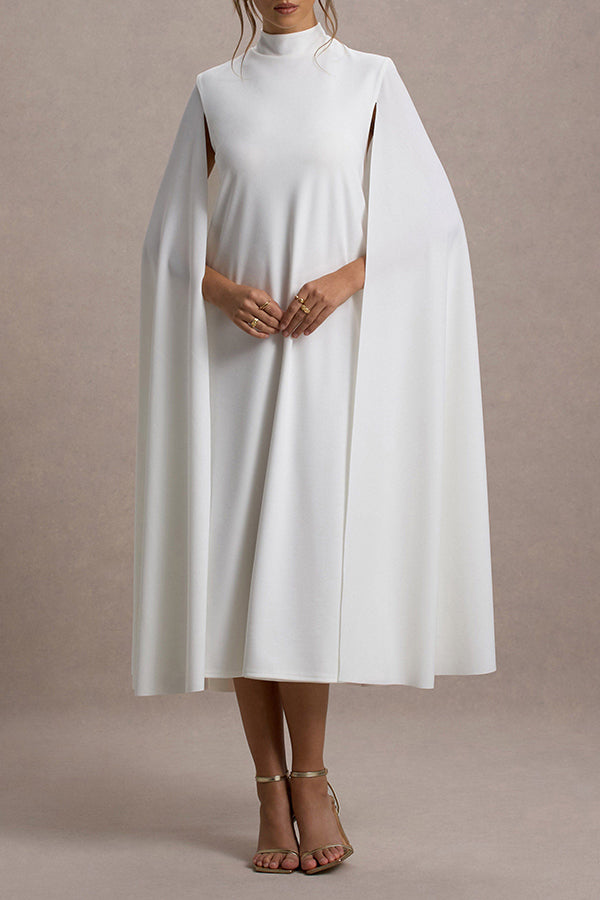 Turtle Neckline Zip Closure Cape Dress