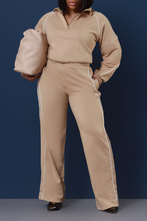 Casual Quarter Zip Top & Pants Set