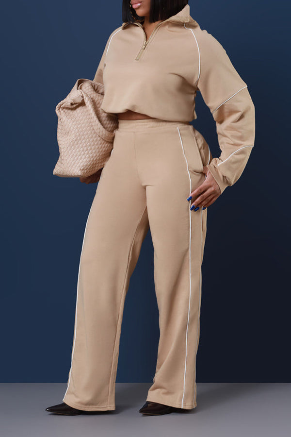 Casual Quarter Zip Top & Pants Set