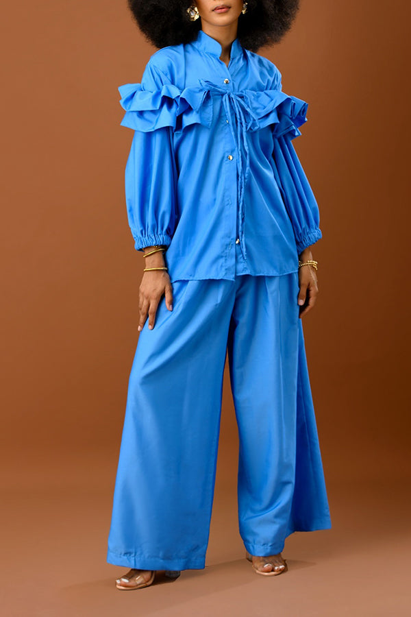 Ruffled Embellished Blouse & Pants Set