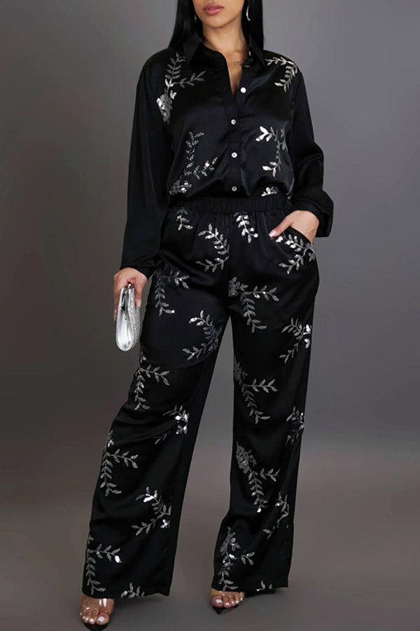 Stylish Leaf Print Shirt & Pants Set