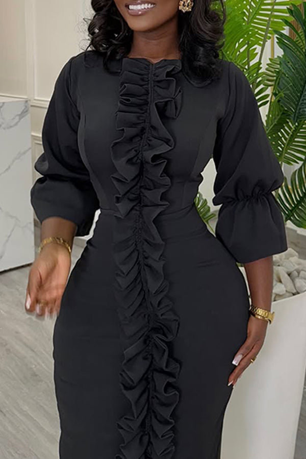 Chic Solid Flounce Sleeve Ruffle Dress