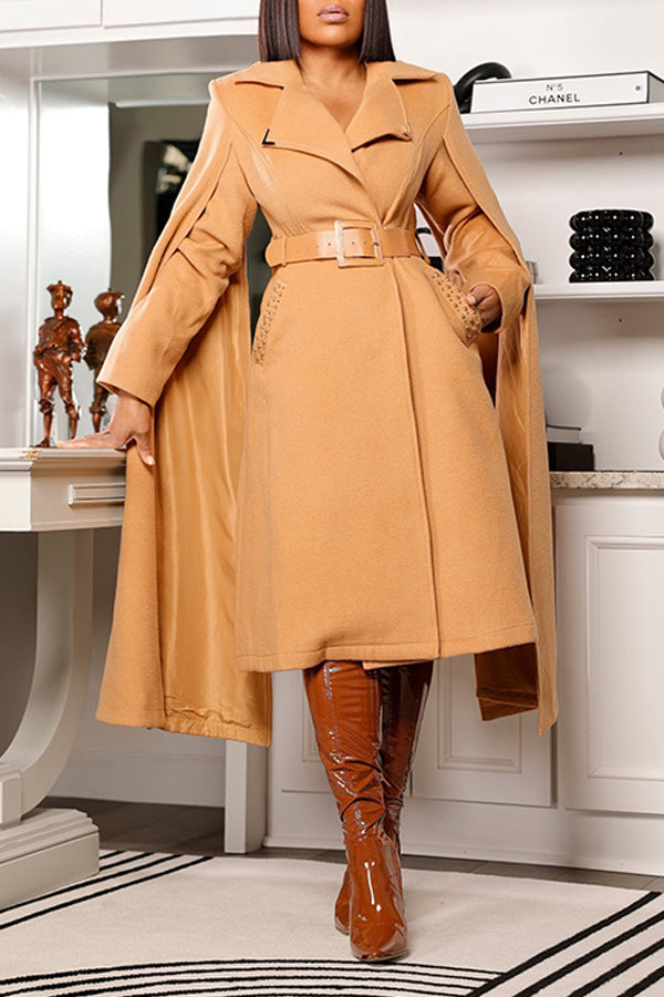 Chic Cloak Sleeve Belted Coat Dress