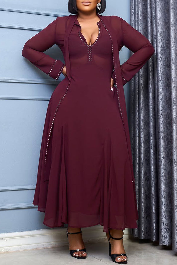 Stylish V Collared A-line Elegant Dress