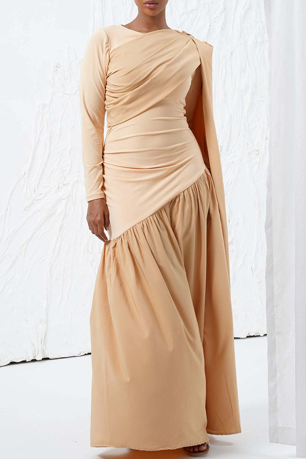 Stylish Ruched Side Draped Ruffle Hem Dress