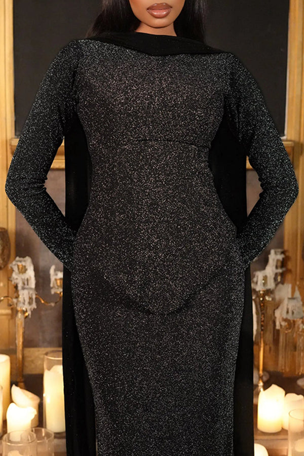 Glittery High Neck Long Sleeves Dress