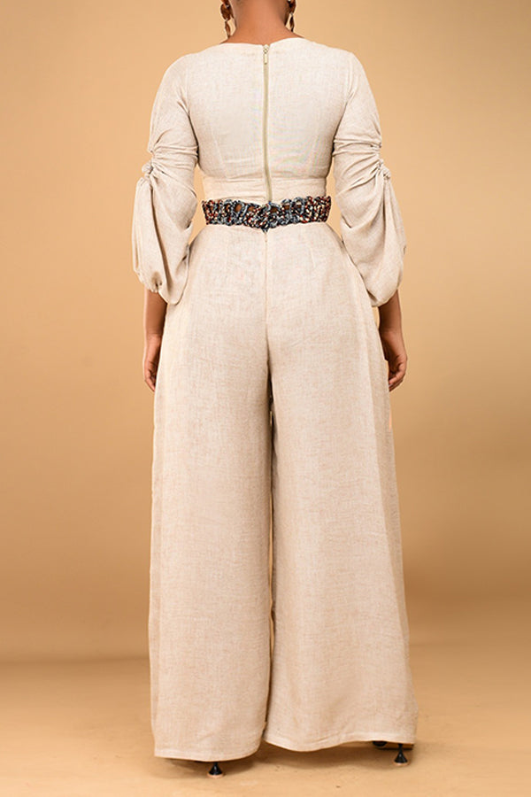 Stylish V-Neck Top & Wide-Leg Pants Set