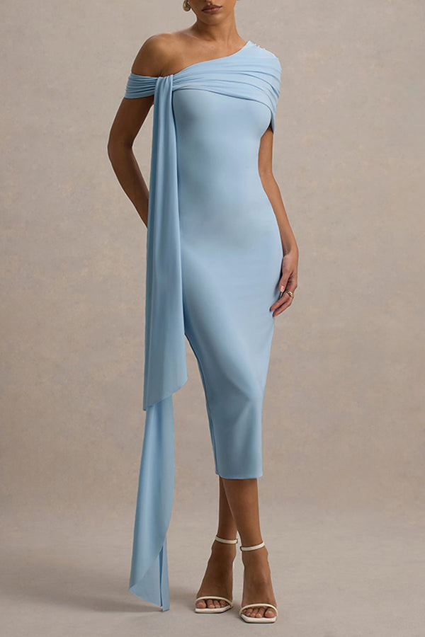 Chic Oblique Neck Ruched Draped Dress