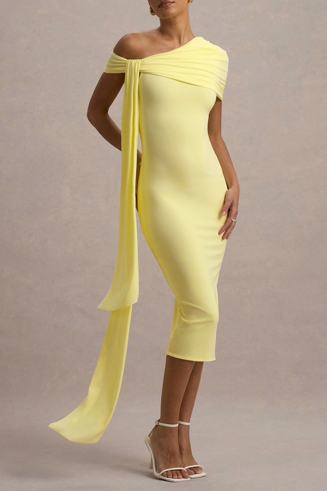 Chic Oblique Neck Ruched Draped Dress