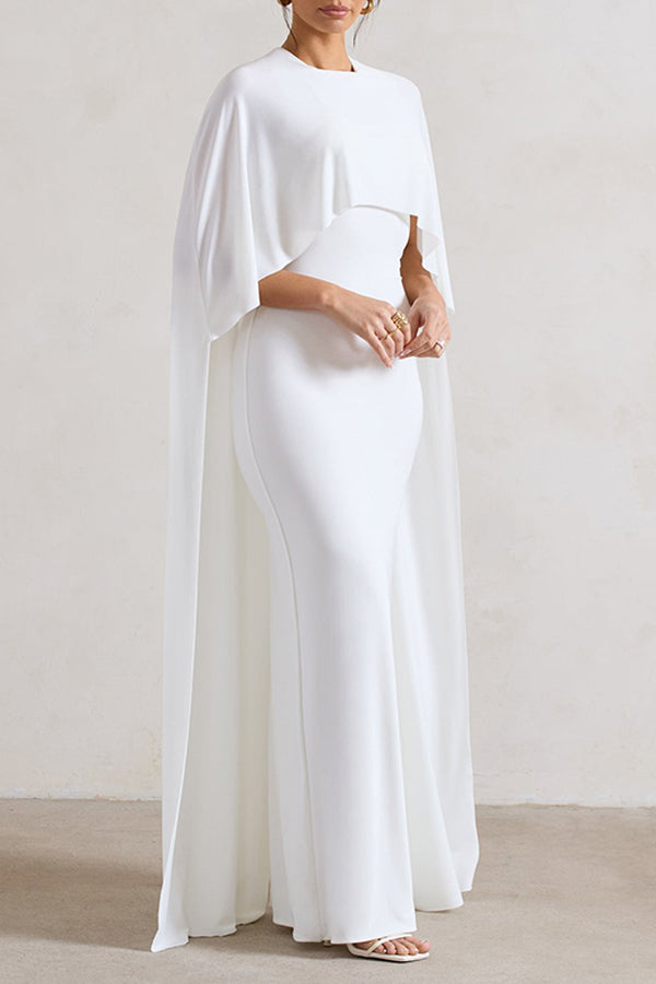 Chic Crew Neck Cape Sleeves Dress