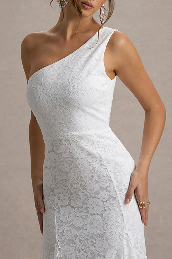 One Shoulder Fishtail Hem Lace Dress