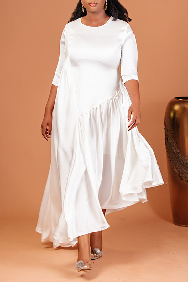 Satin Asymmetrical Hem Maxi Dress