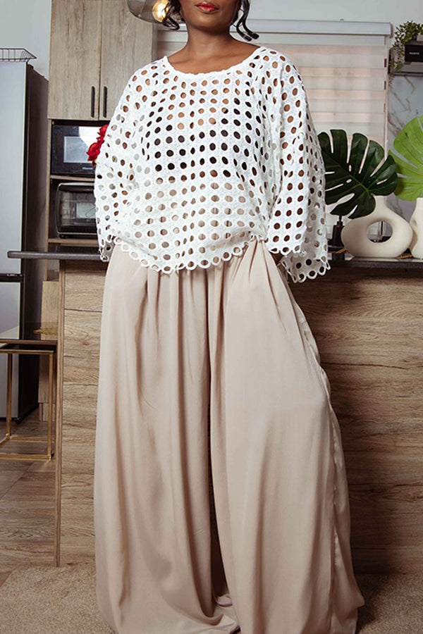 Hollow Out Top & Wide Leg Pants Set