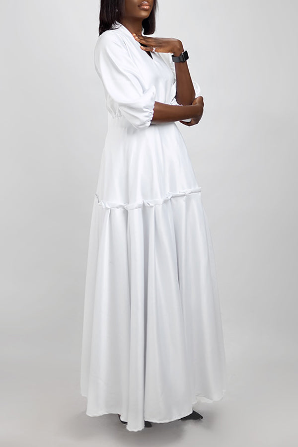 Lantern Sleeve Ruffle Hem Maxi Dress