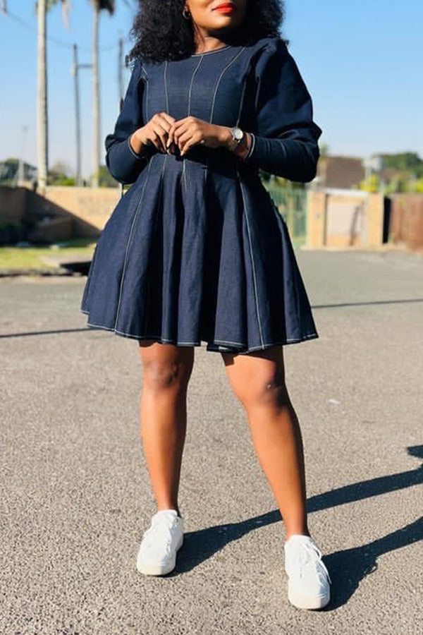 Puff Sleeve Denim Swing Dress