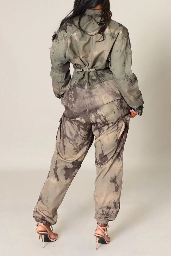 Street Two-tone Camouflage Flap Pocket Jumpsuit