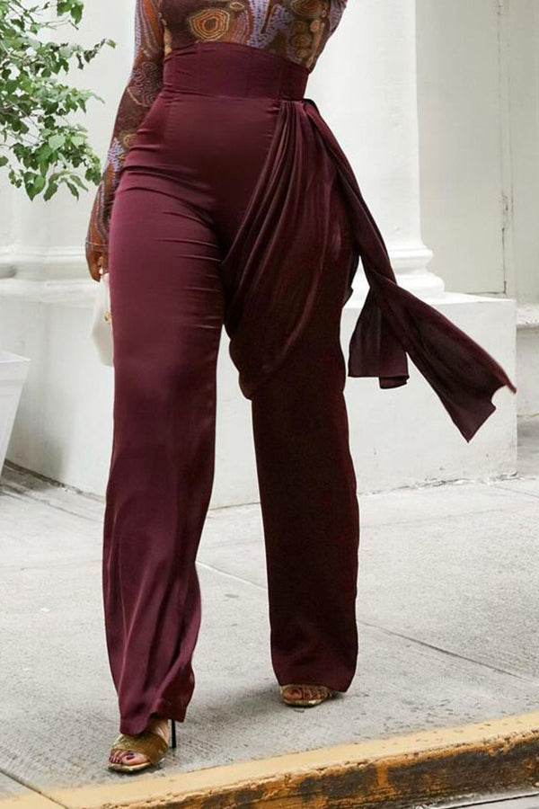 Stylish Tied Belt Patchwork High Waist Pants