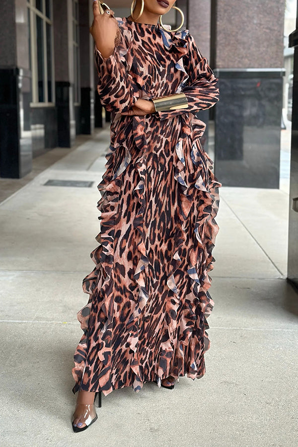 Stylish Leopard Print Ruffled Dress