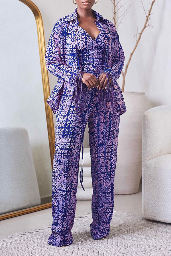 Elegant Printed Jacket & Pants Set