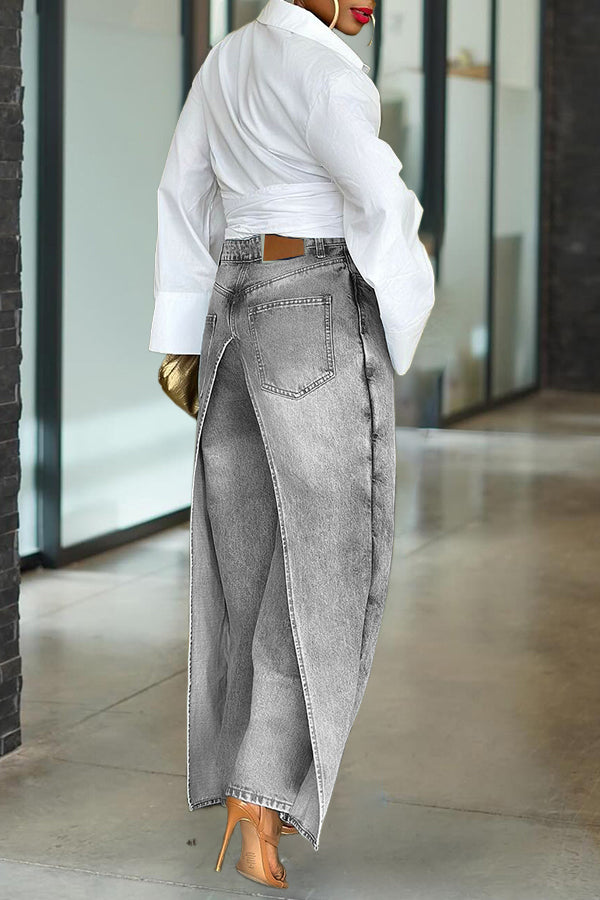 Unique Patchwork High Waist Wide Leg Jeans