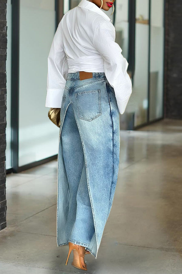 Unique Patchwork High Waist Wide Leg Jeans