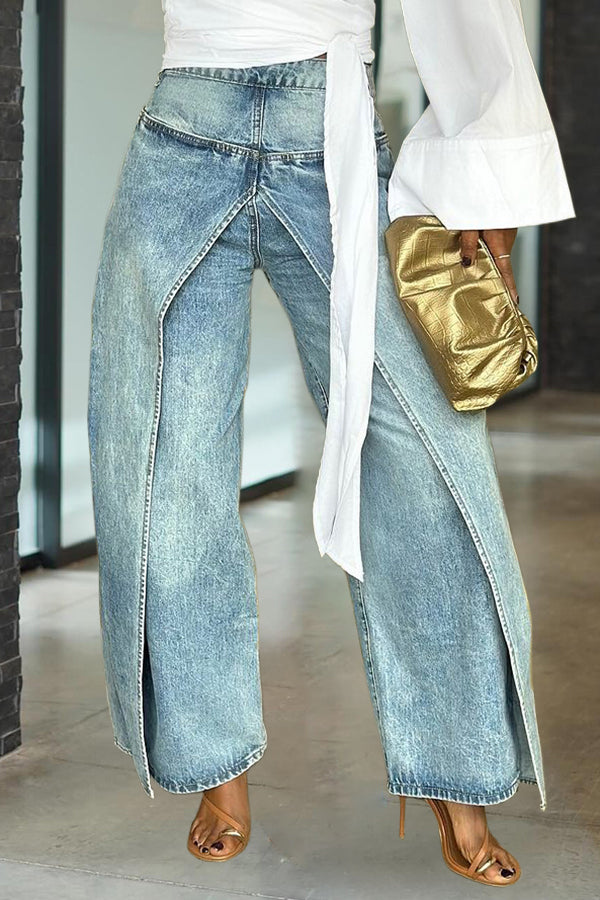 Unique Patchwork High Waist Wide Leg Jeans