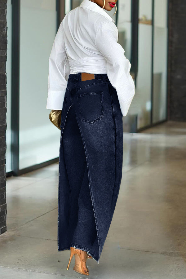 Unique Patchwork High Waist Wide Leg Jeans