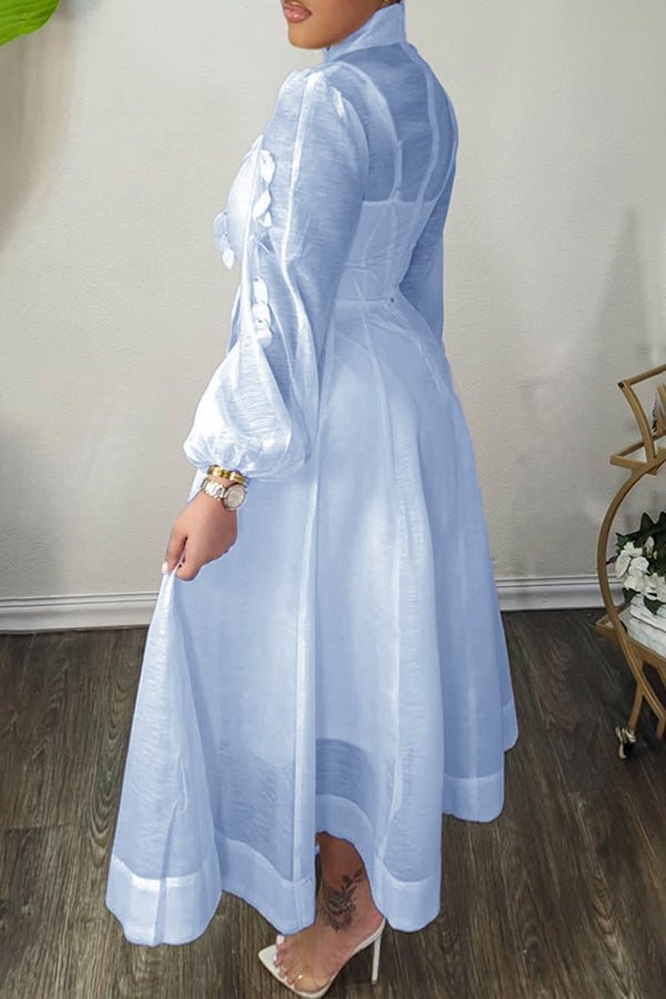 High Neck Hollow Out Lantern Sleeve Dress