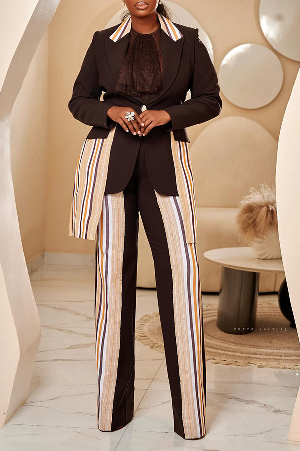 Fashion Colorblock Stripe Suit Jacket & Trousers Set