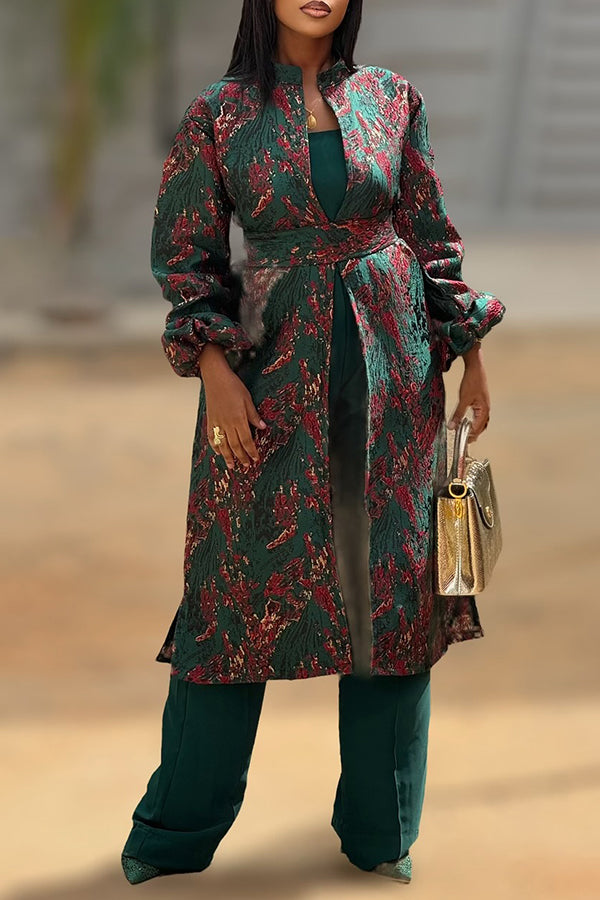 Elegant Jumpsuit & Stand Collar Embroidered Coat Set