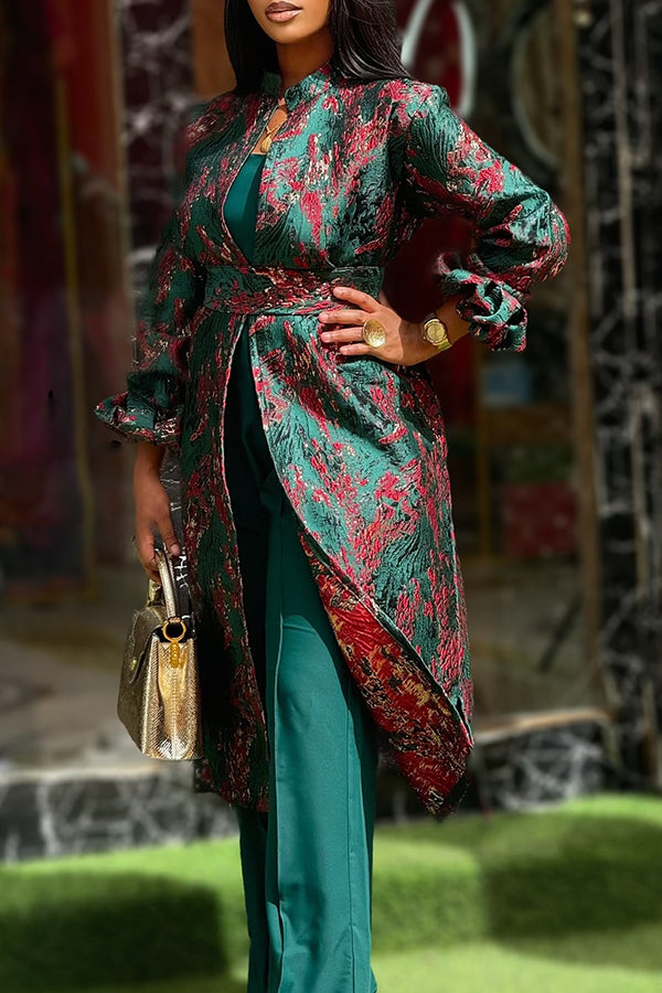 Elegant Jumpsuit & Stand Collar Embroidered Coat Set