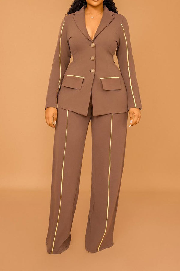 Fashion Colorblock Seam Blazer & Trousers Set