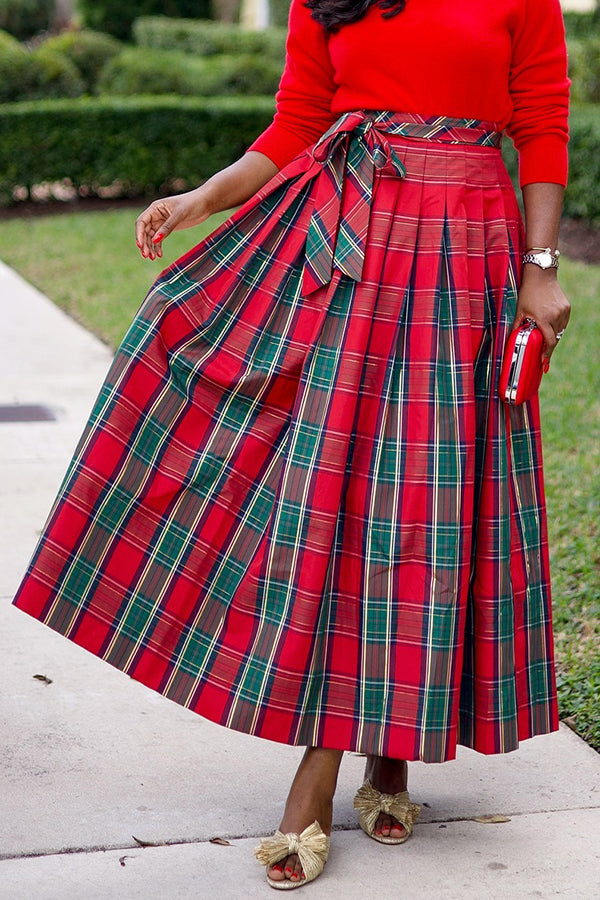 Classic Plaid Belted Skirt