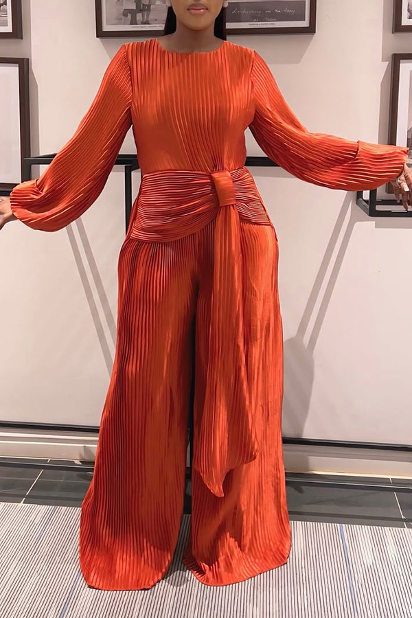 Elegant Ribbed Faux Belt Jumpsuit