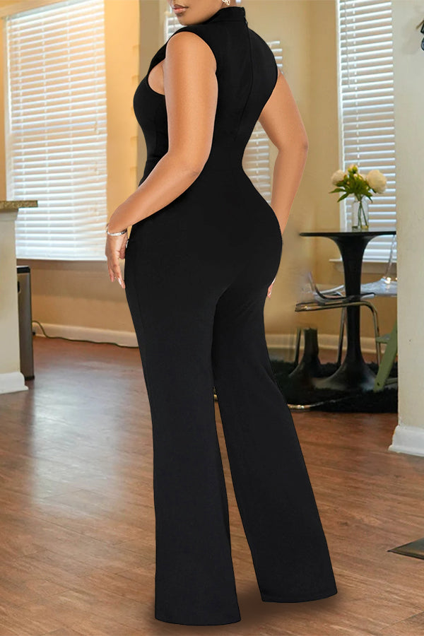 Solid Color Sleeveless Round Neck  Jumpsuit