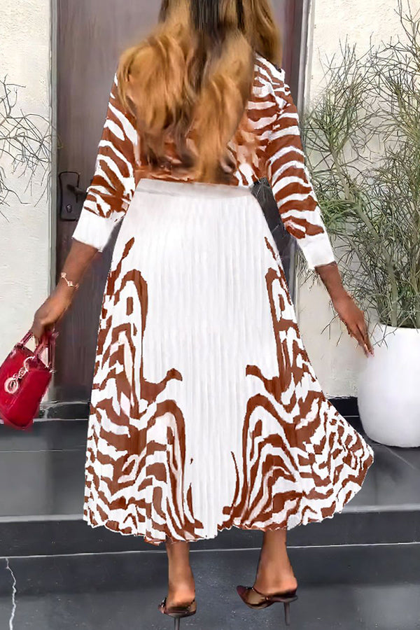 Stylish Zebra Print Blouse & Skirt Set